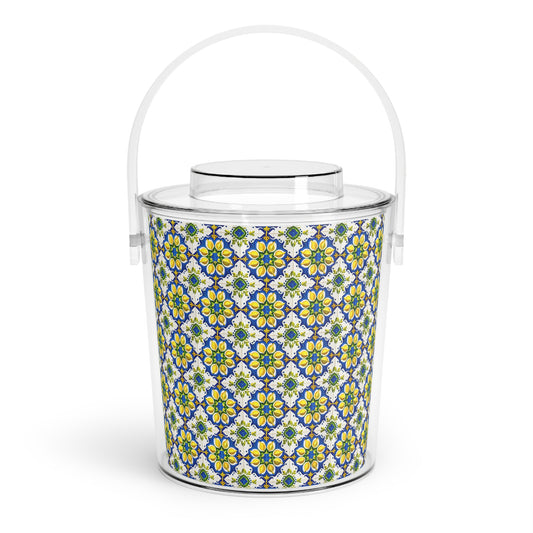 Island of Capri Limone Italian Durata Pattern Tile Patio Cocktail Party Entertaining Home Decor Ice Bucket with Tongs