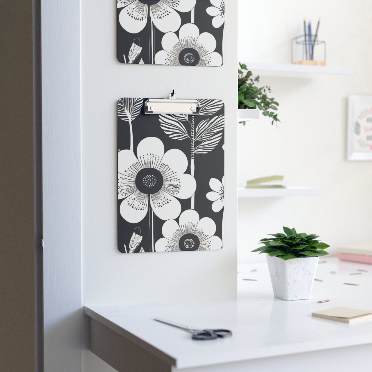Black and White Poppies Mod Pop Art Desk Decorative Clipboard