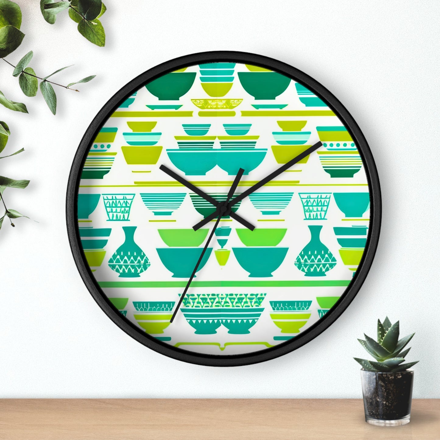 Midcentury Modern Vintage Mixing Bowls Lime Green Decorative Kitchen Wall Clock