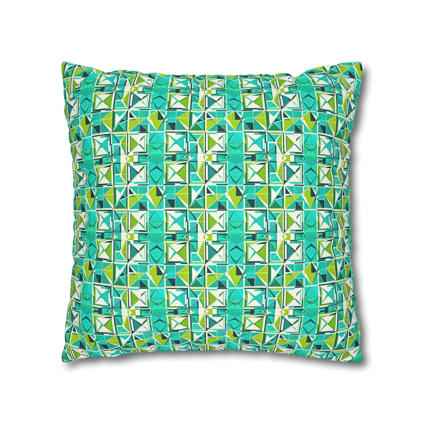 Cancun Vacation Midcentury Modern Tile Coastal Turquoise and Green Geometric Pattern Spun Polyester Pillow Cover