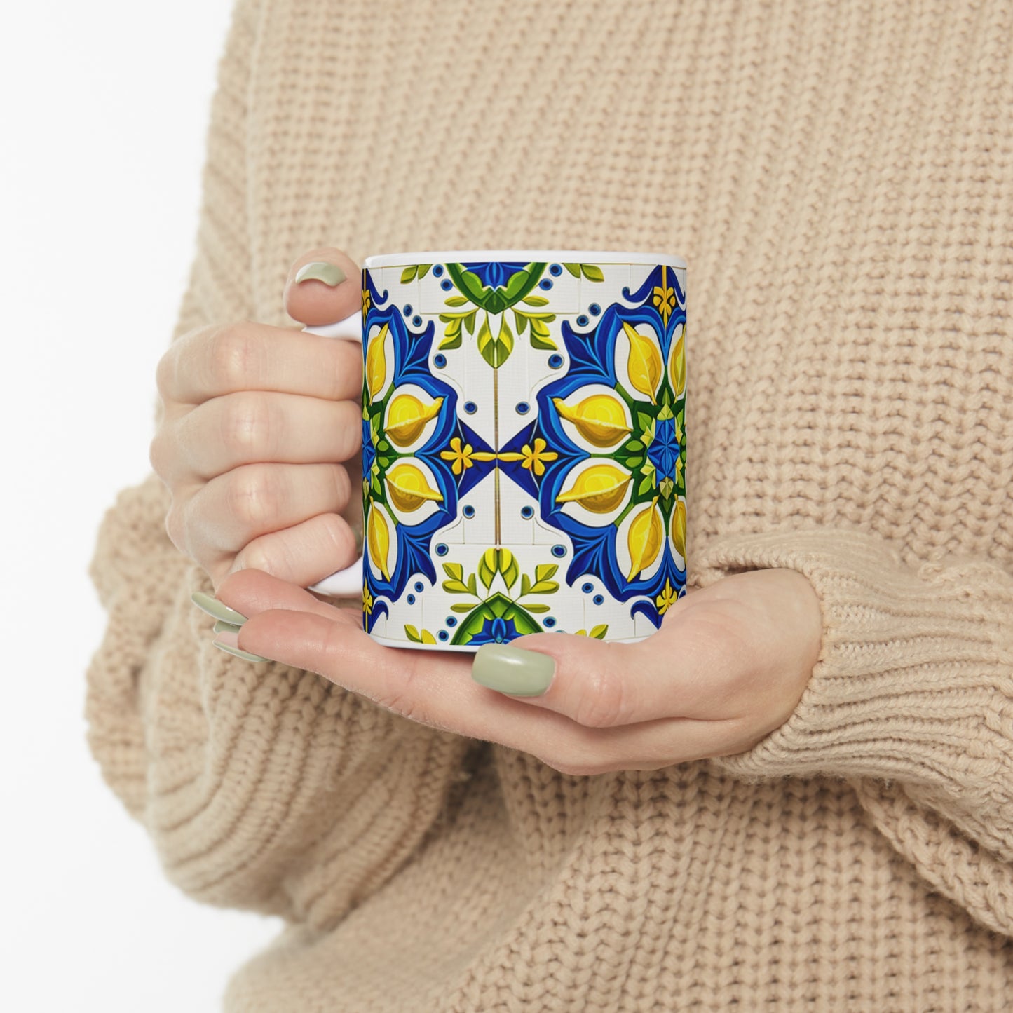 Island Of Capri Limone Italian Durata Pattern Tile Hot Cold Coffee Tea Beverage Home Decor Ceramic Mug 11oz