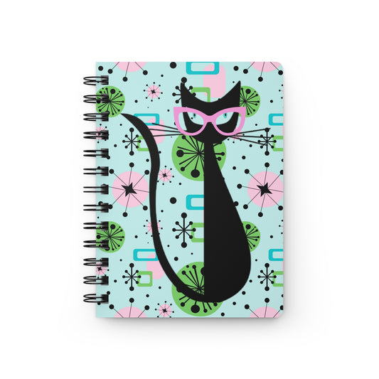 Vintage Pink Cat Eyes Midcentury Modern Atomic Cat  Writing Sketch Inspiration Spiral Bound Journal