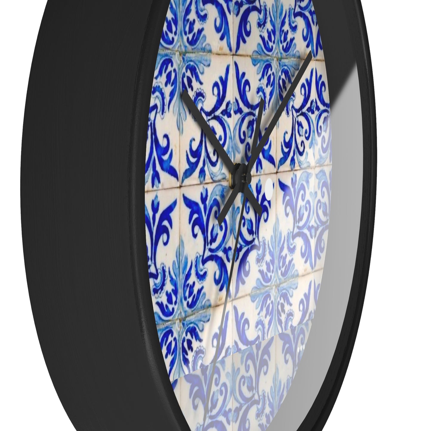 Blue and White Floral European Antique Aged Tile Wall Clock