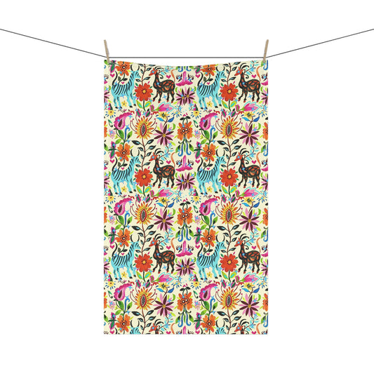 Festival of Springtime Folklore Floral Otomi Decorative Kitchen Tea Towel/Bar Towel