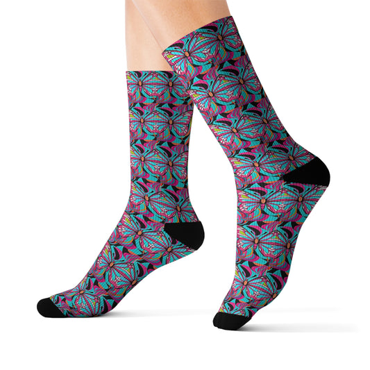 Electric Butterfly Decorative Pattern Sublimation Socks