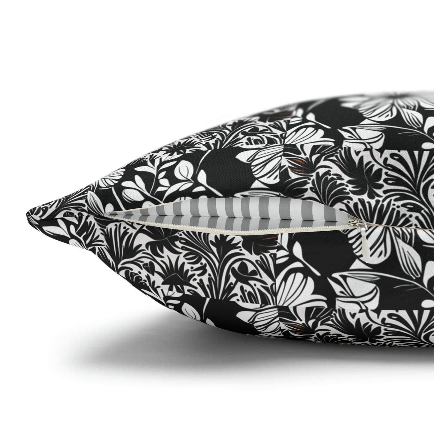Black and White Floral Collage Pattern Decorative Spun Polyester Pillow Cover
