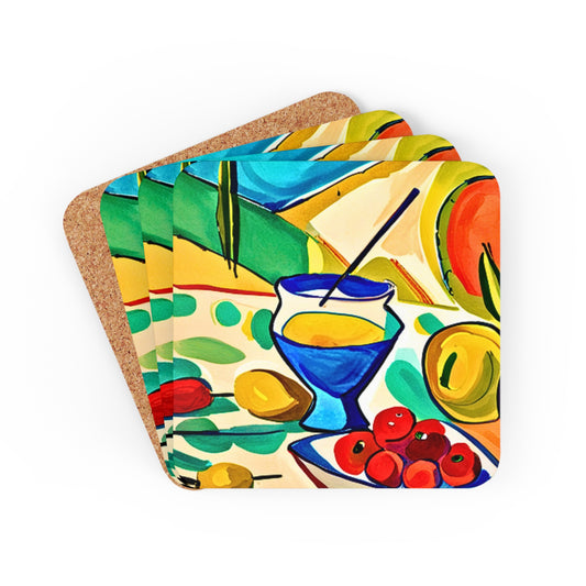 Afternoon French Aperitif Cocktail Party Beverage Entertaining Corkwood Coaster Set