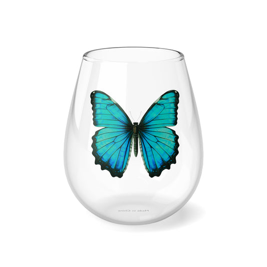 Turquoise Butterfly Stemless Wine Glass, 11.75oz