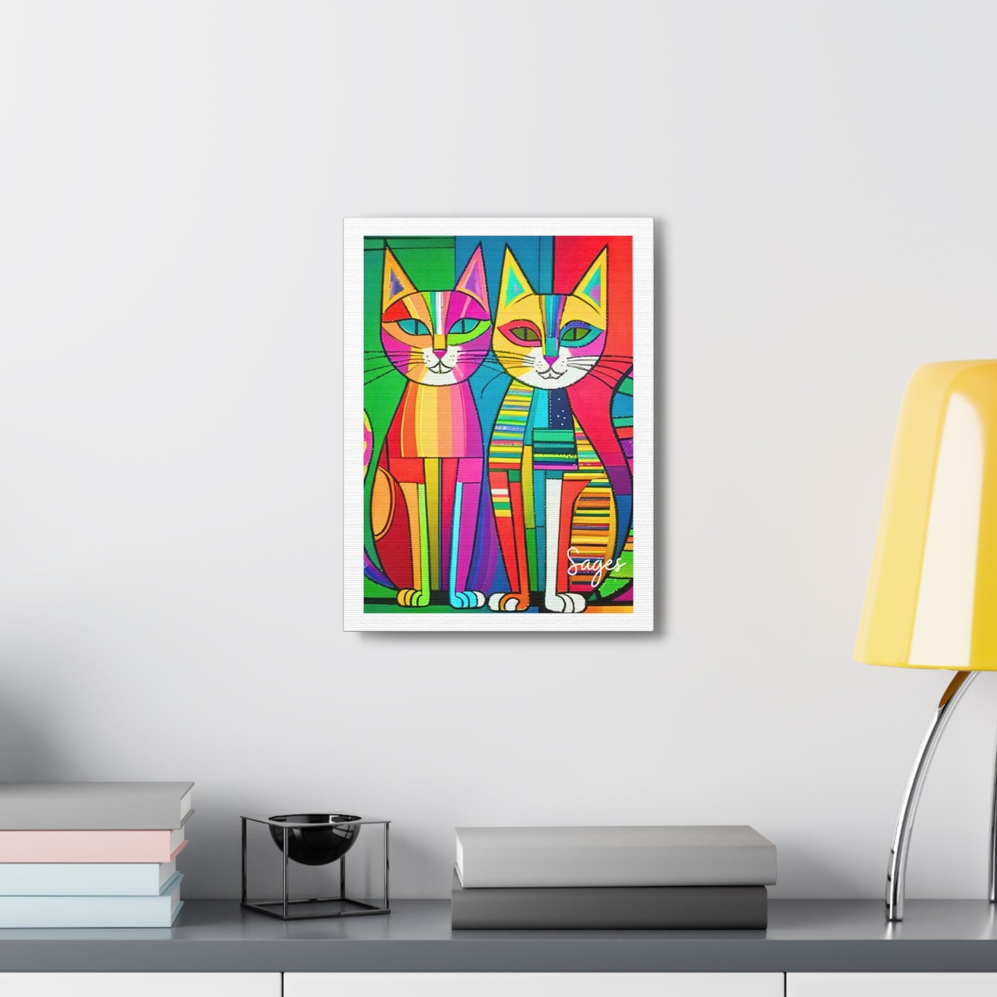 Cubist Cats Neon Midcentury Modern Art Canvas Gallery Wraps