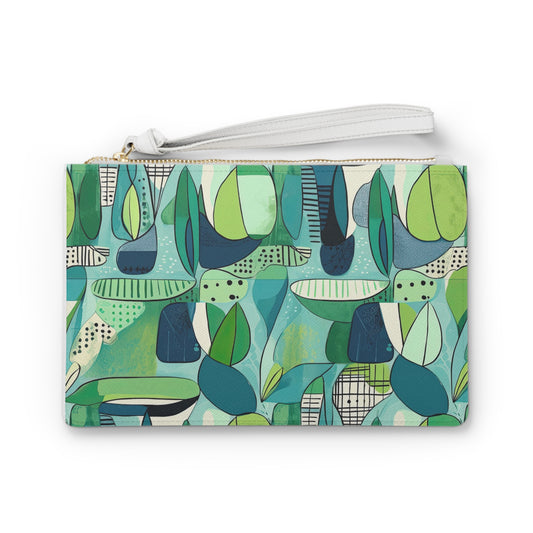 Cubist Garden Midcentury Modern Garden Blue Green Graphic Travel Errands Evening Pouch Clutch Bag