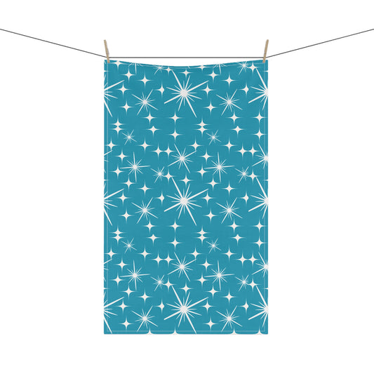 Midcentury Modern Stars Teal Pattern Decorative Kitchen Tea Towel/Bar Towel