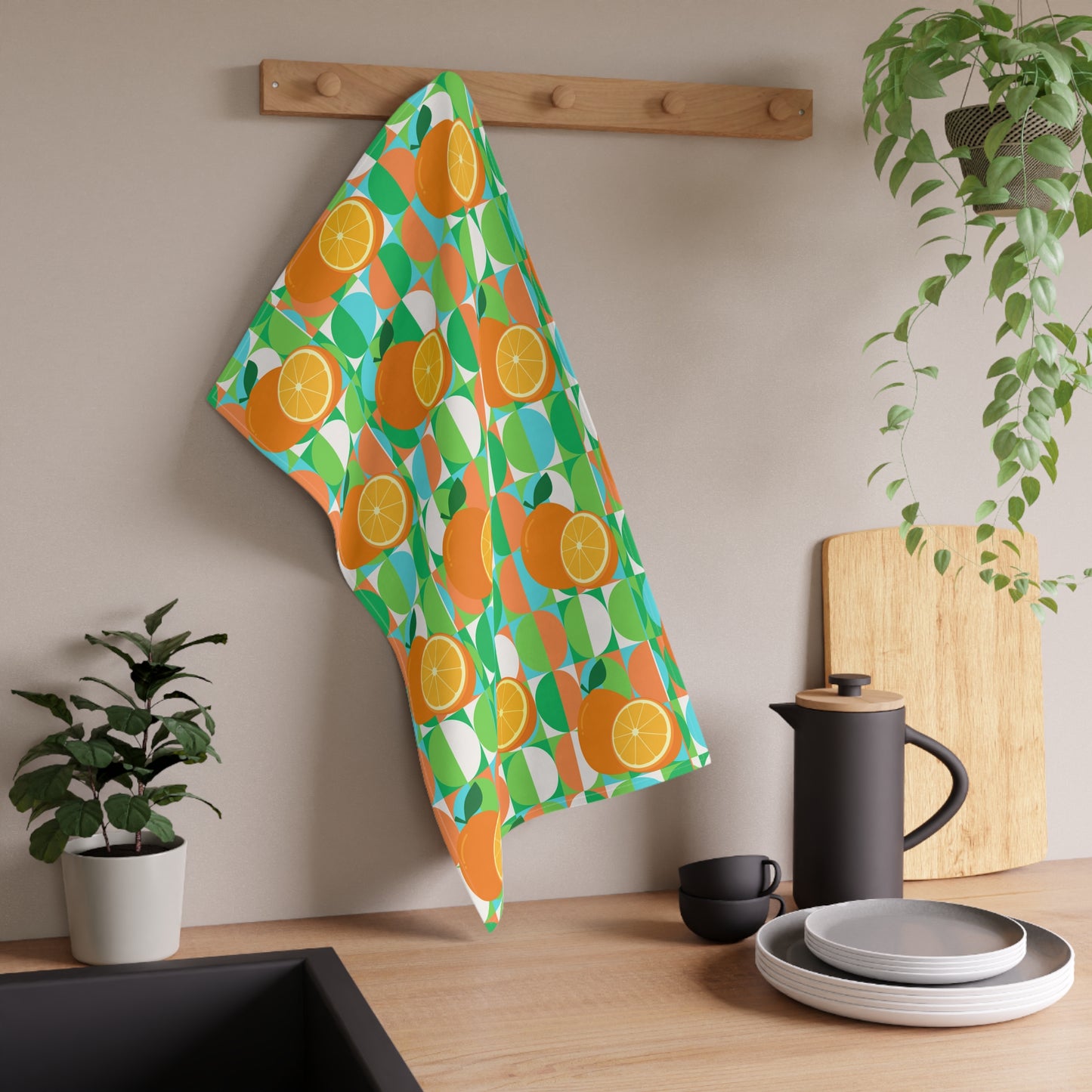 Retro Citrus Midcentury Modern Orange Juice Decorative Pattern Kitchen Tea Towel/Bar Towel