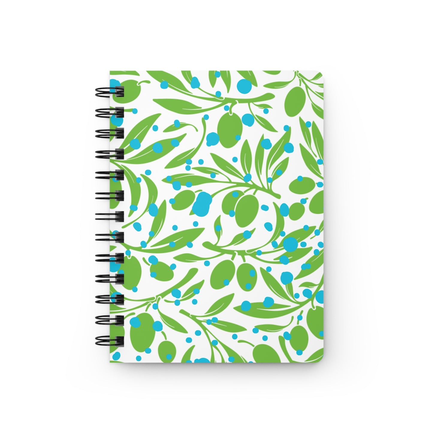 Olive Branches Midcentury Modern Green and Blue Pattern Decorative Cocktail Wine Writing Spiral Bound Journal