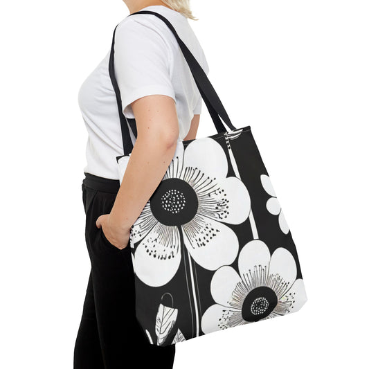 Black and White Poppies Mod 1960s Pop Art Book Tote Bag