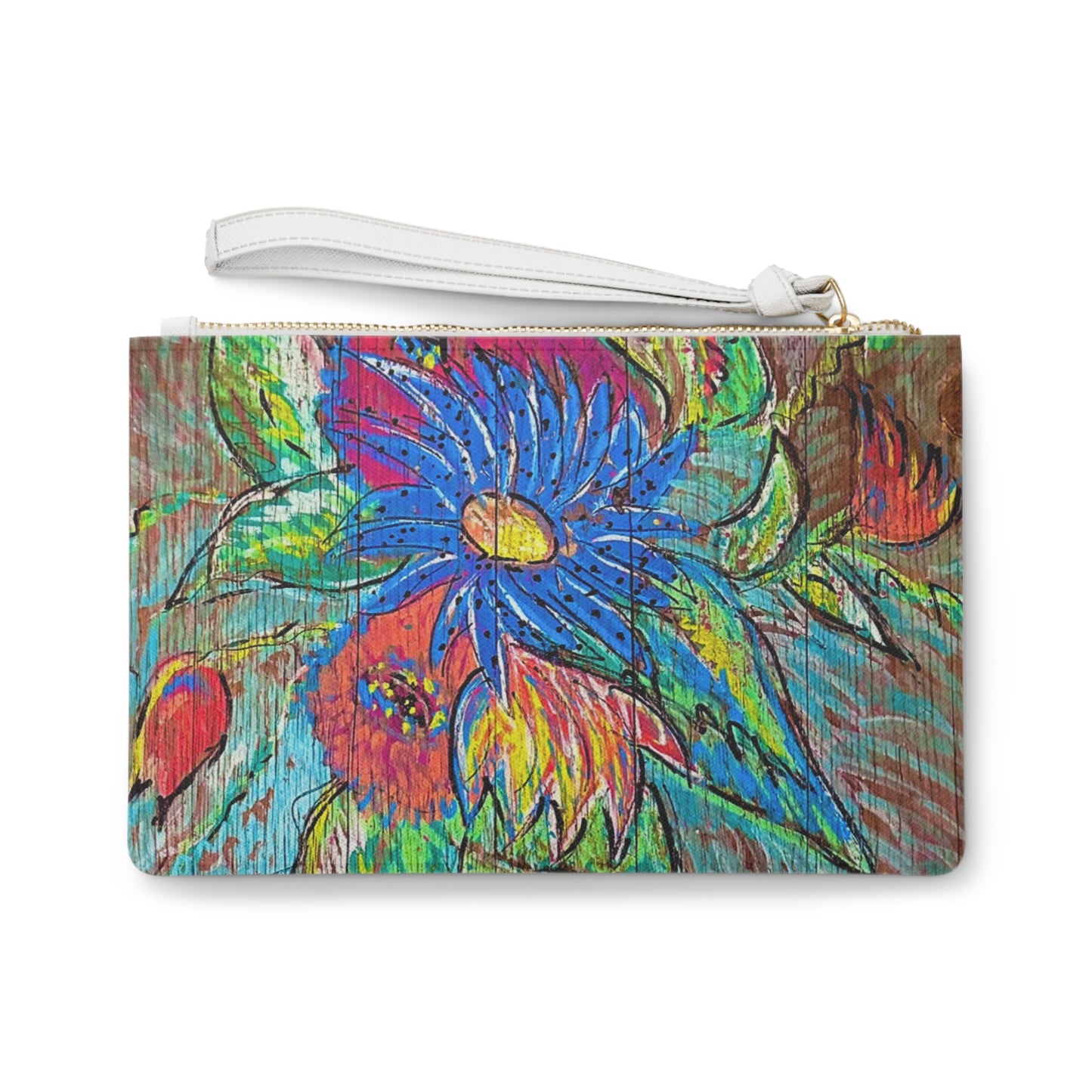 Rustic Wood Floral Painting Makeup Errand Evening Pouch Clutch Bag