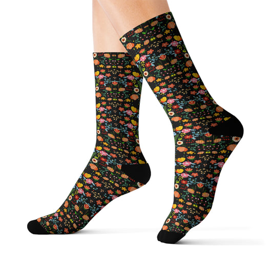 Folklore Floral Decorative Pattern Sublimation Socks