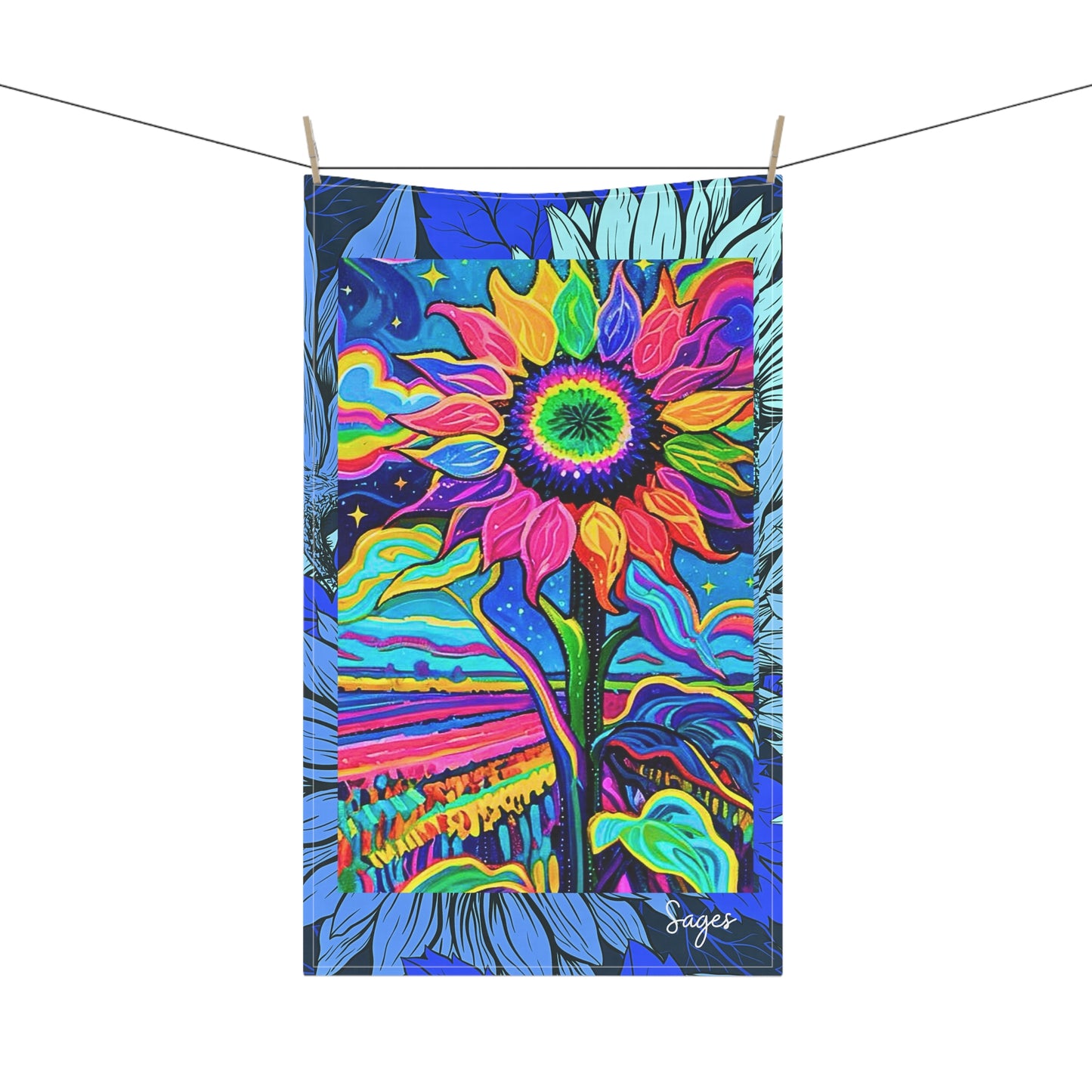 Electric Sunflower Collage Decorative Kitchen Tea Towel / Bar Towel