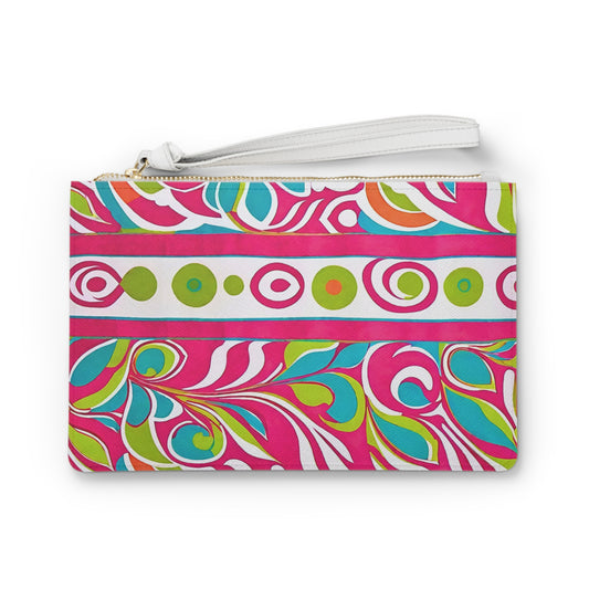 Amalfi Coast Italian Vacation Hot Pink and Green Floral Stripes  Travel Pouch Clutch Bag
