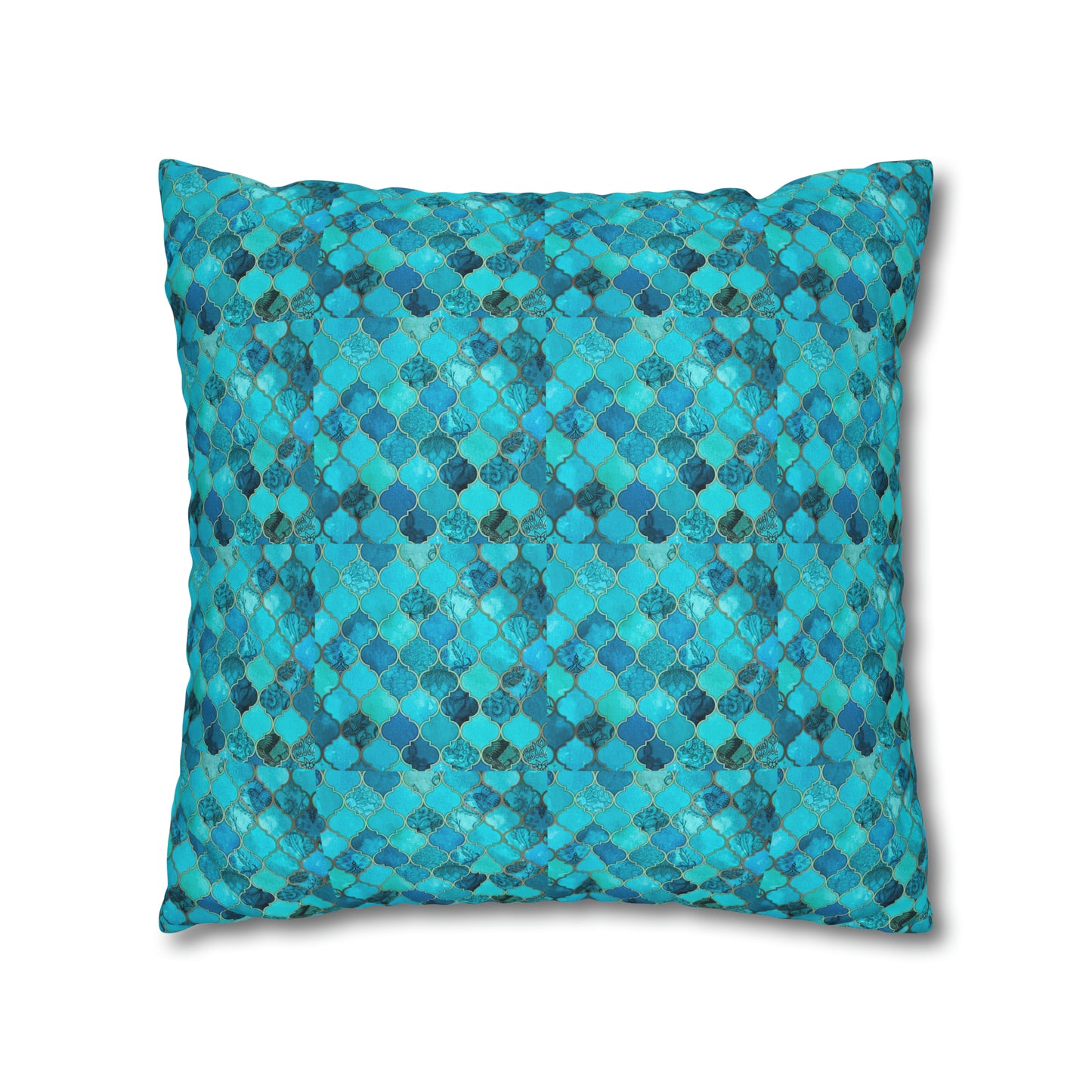 Teal and Turquoise Arabesque Tile Marrakech Moroccan Spun Polyester Pillow Cover