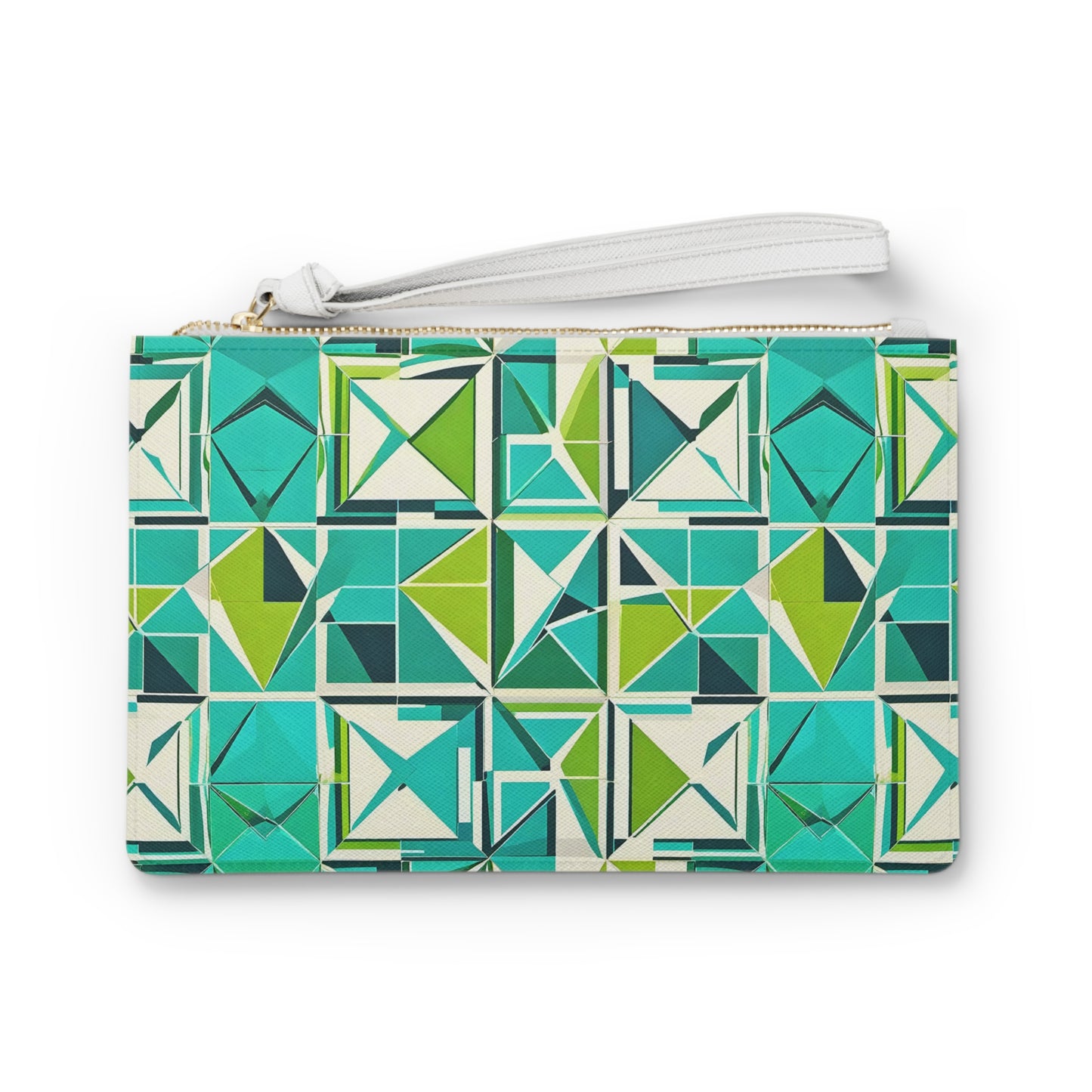 Midcentury Modern Cancun Vacation Tile Turquoise and Green Geometric Pattern Travel Pouch Clutch Bag