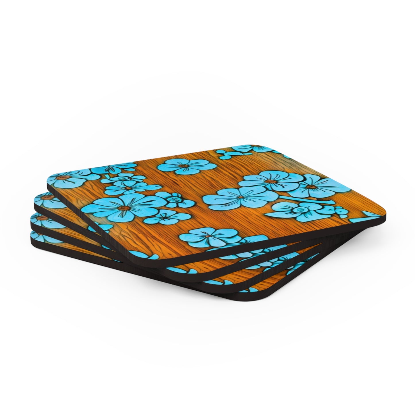 Hibiscus Teak Board Tiki Midcentury Modern Pattern Cocktail Party Beverage Entertaining Corkwood Coaster Set