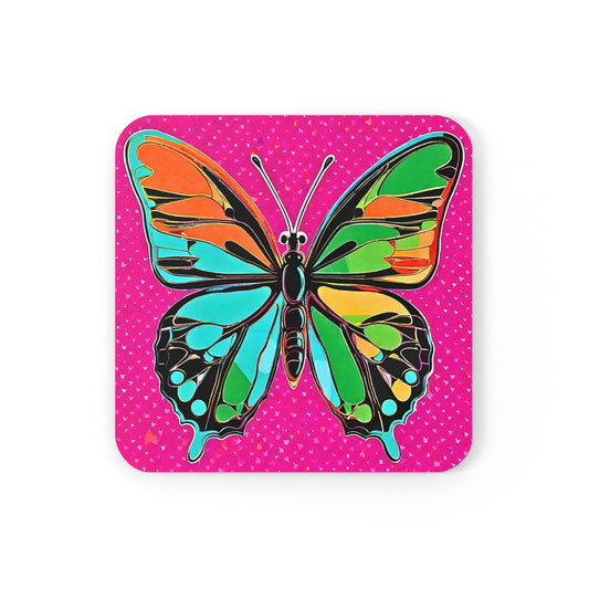 Modern Butterfly Pop Art 1960s Museum Gallery Cocktail Party Beverage Entertaining  Corkwood Coaster Set