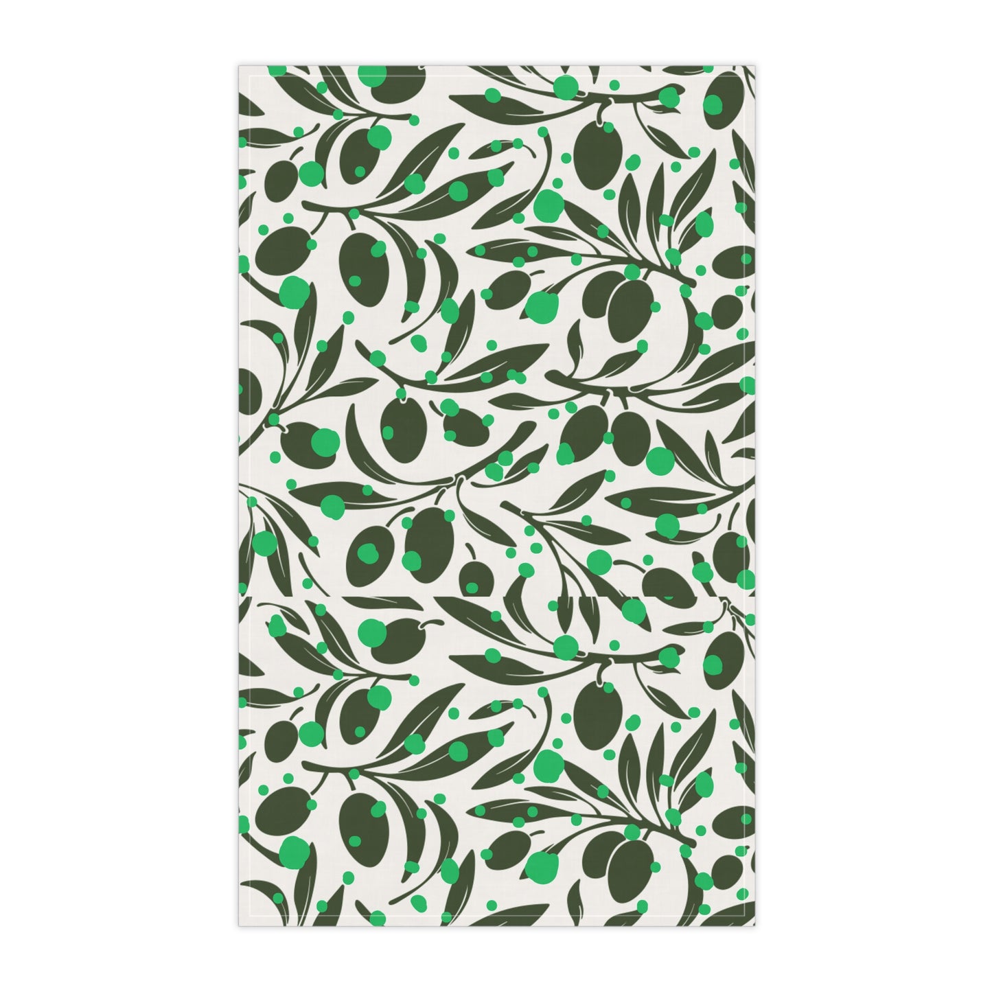 Olive Branches Midcentury Modern Black and Green Pattern Decorative Kitchen Tea Towel/Bar Towel