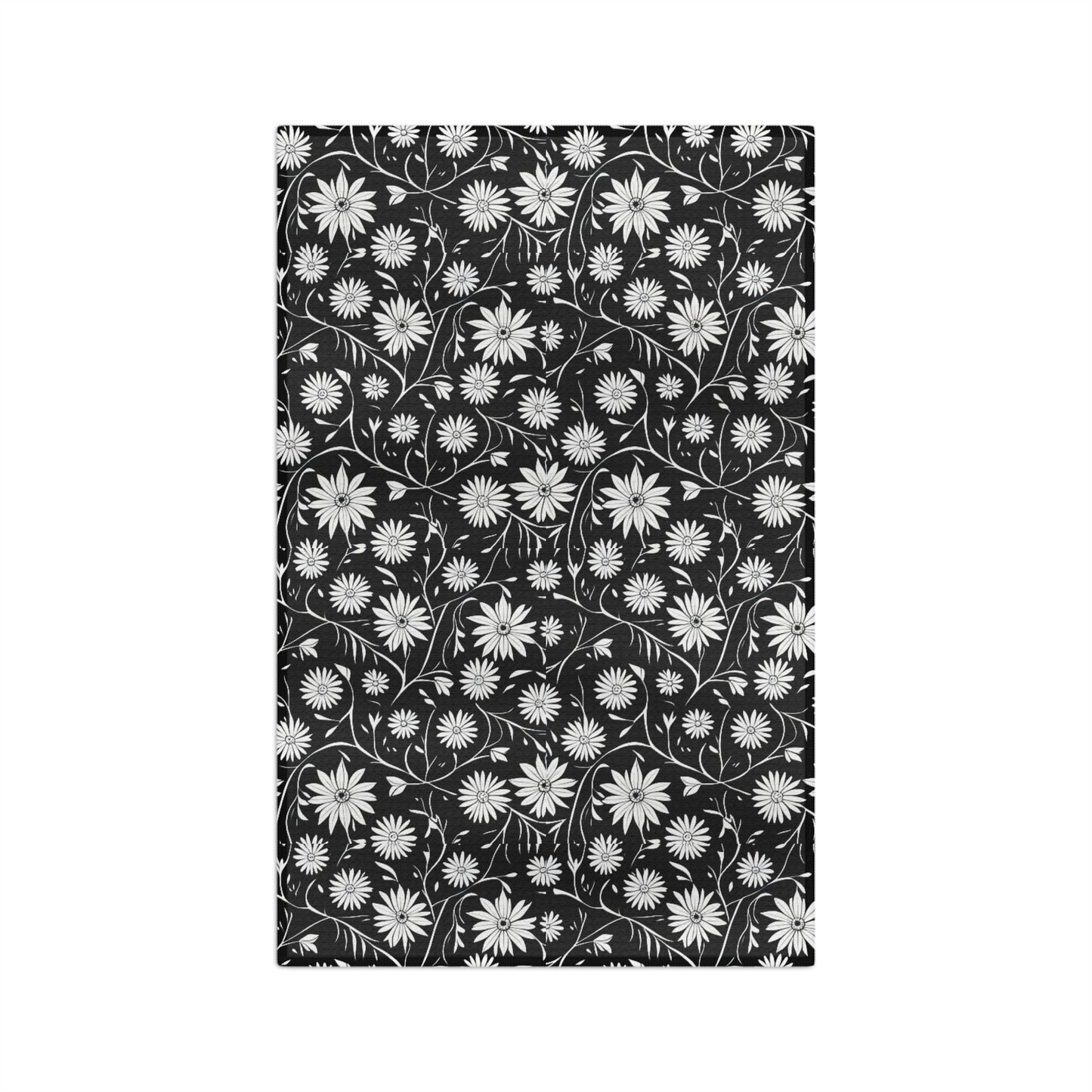 Field of Scandinavian Black and White Daisies 1970s Floral Pattern Decorative Kitchen Waffle Microfiber Tea Towel/Bar Towel