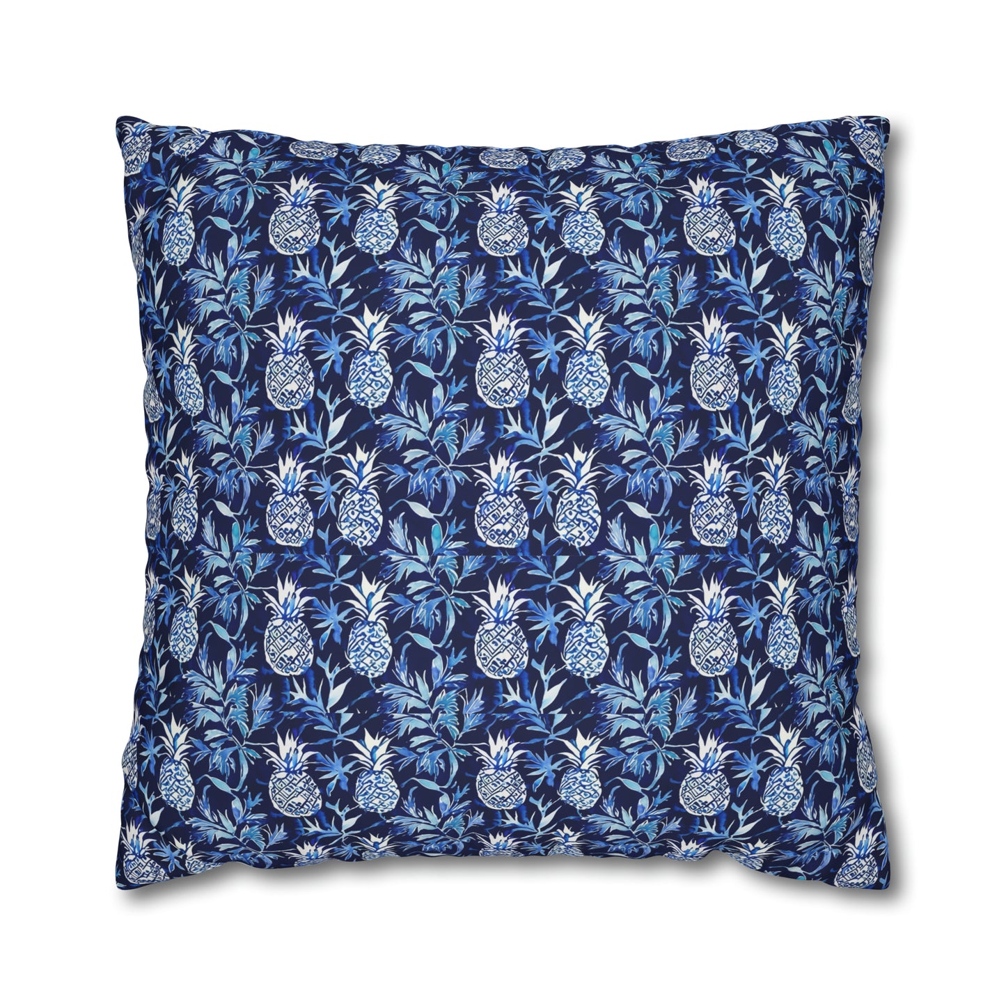 Blue and White Pineapple Batik Decorative Square Poly Canvas Pillow Cover
