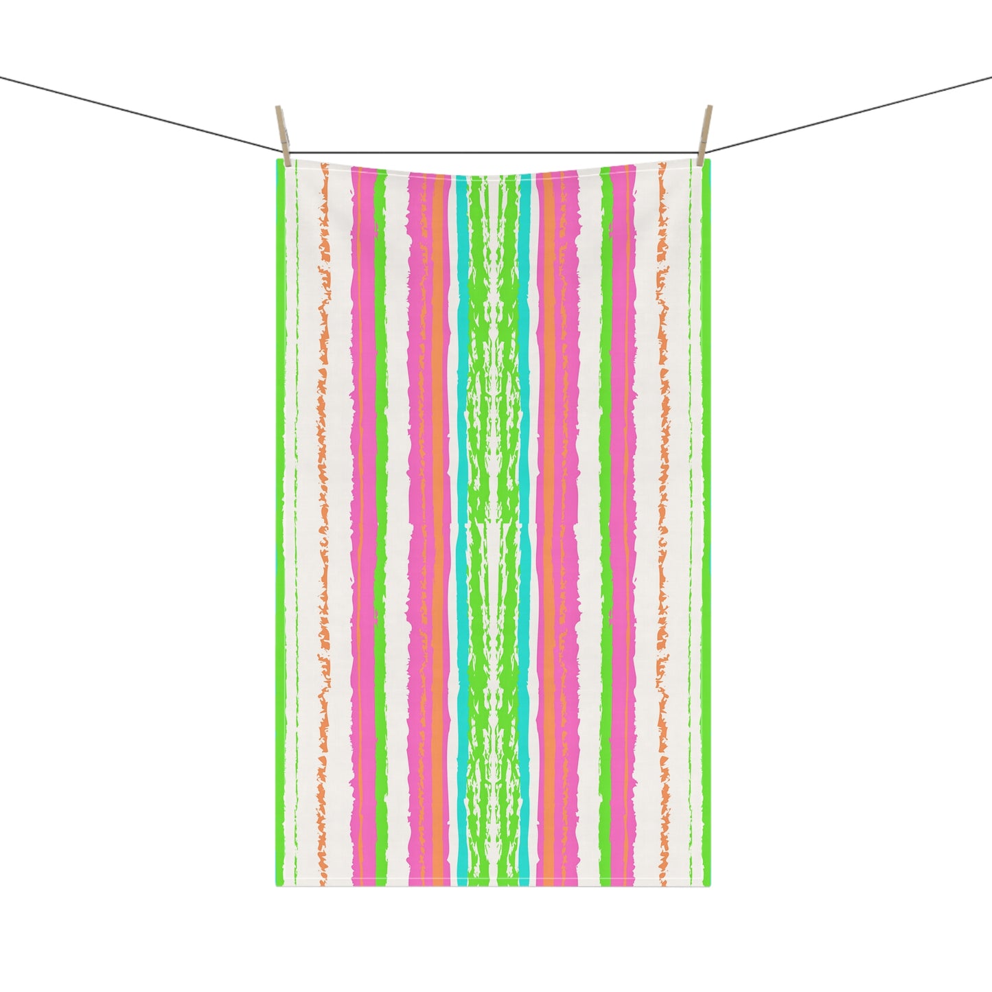 Bermuda Beachy Cabana Stripes Hot Pink and Lime Green Decorative Kitchen Tea Towel/Bar Towel