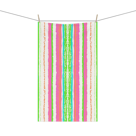 Bermuda Beachy Cabana Stripes Hot Pink and Lime Green Decorative Kitchen Tea Towel/Bar Towel