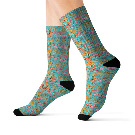 Wildflower Fields Turquoise Decorative Pattern Sublimation Socks