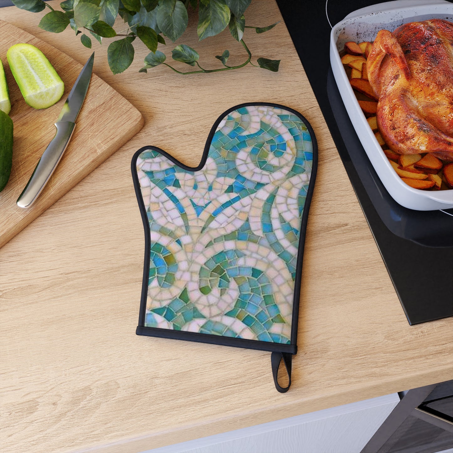 Aqua Mosaic Tile Oven Glove