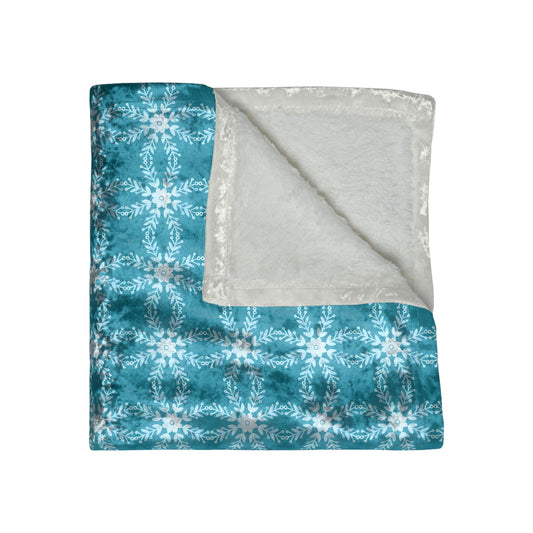 Teal Snowflake Cozy Shimmering Crushed Velvet Blanket