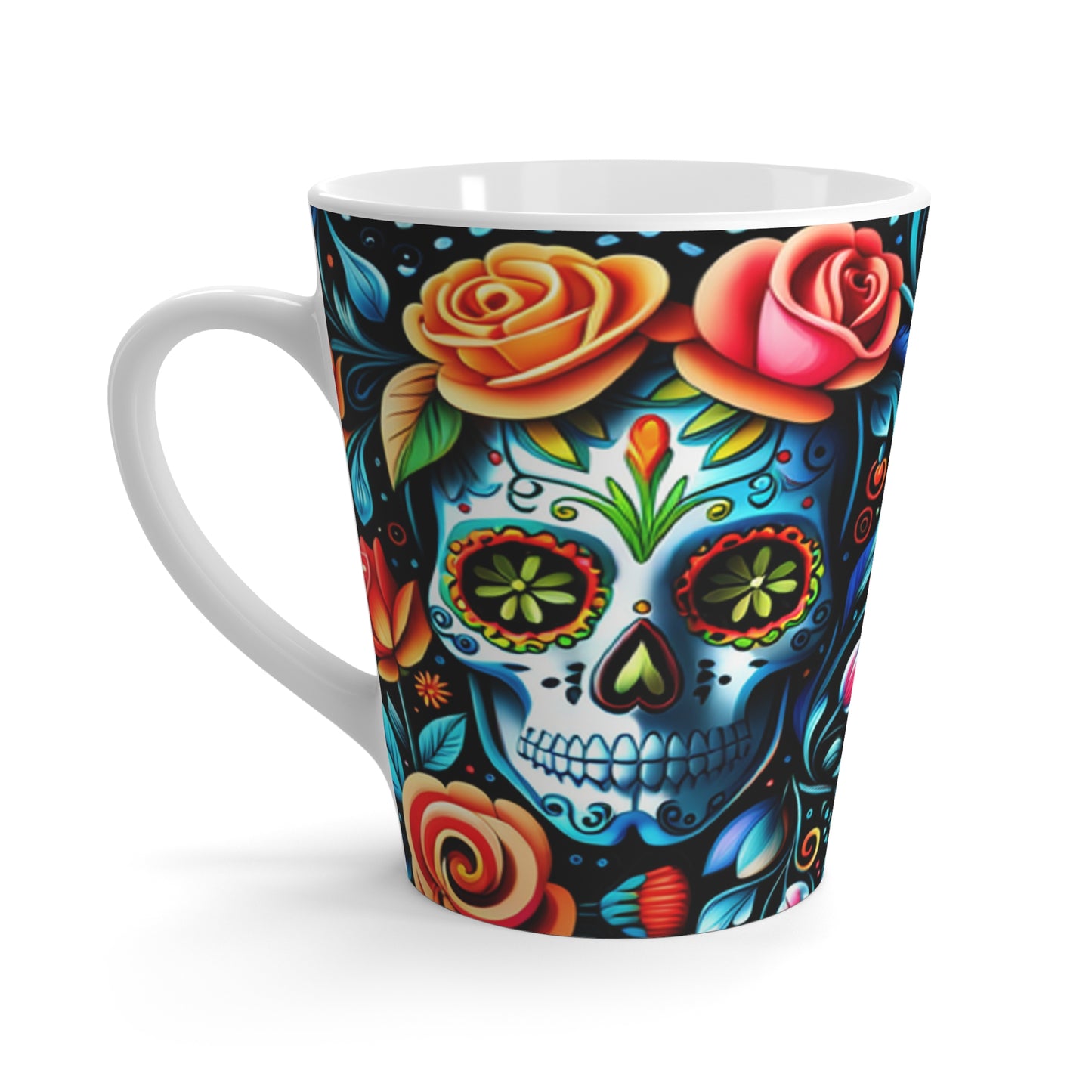 Rose Crown Day of the Dead Sugar Skull Hot Beverage Coffee Chia Tea Cappuccino Latte Mug