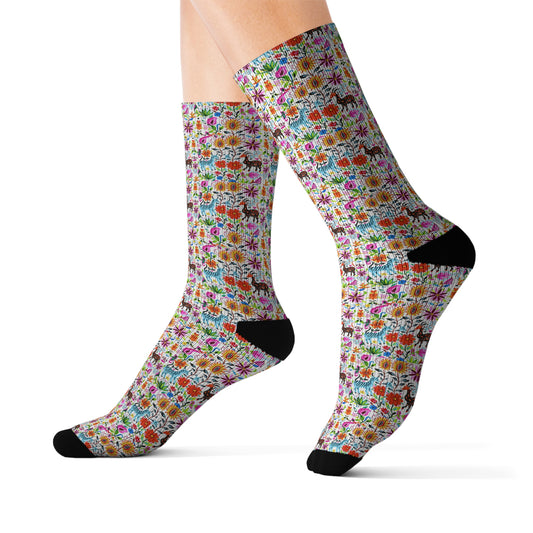 Otomi Festival of Springtime Folklore Floral Decorative Pattern Sublimation Socks