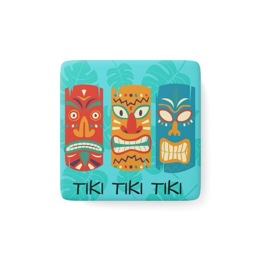 Tiki Tiki Tiki Lounge Midcentury Modern Polynesian Tropical Pattern Cocktail Party Decorative Kitchen Refrigerator Porcelain Magnet, Square