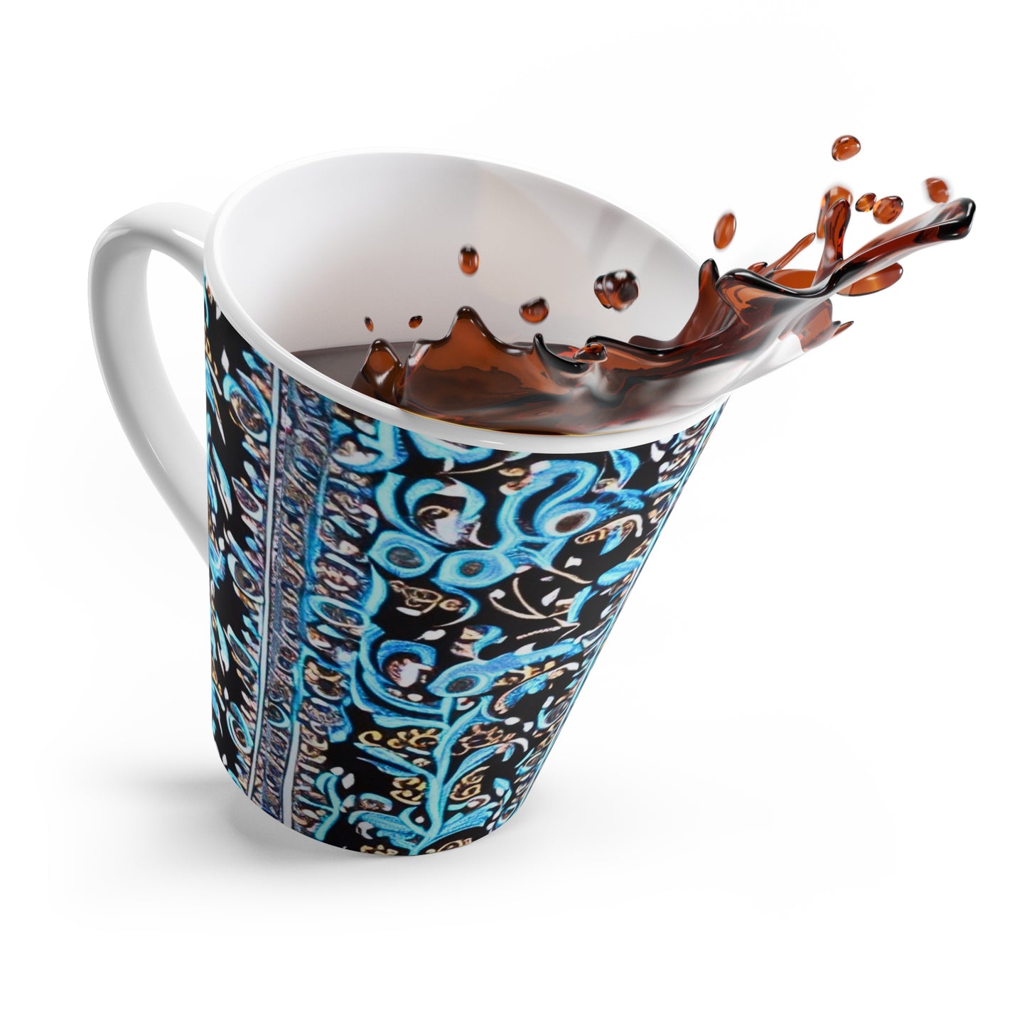 Coast of Mauritius Cloth Pattern Blue Turquoise Batik Hot Beverage Coffee Chia Tea Cappuccino Latte Mug