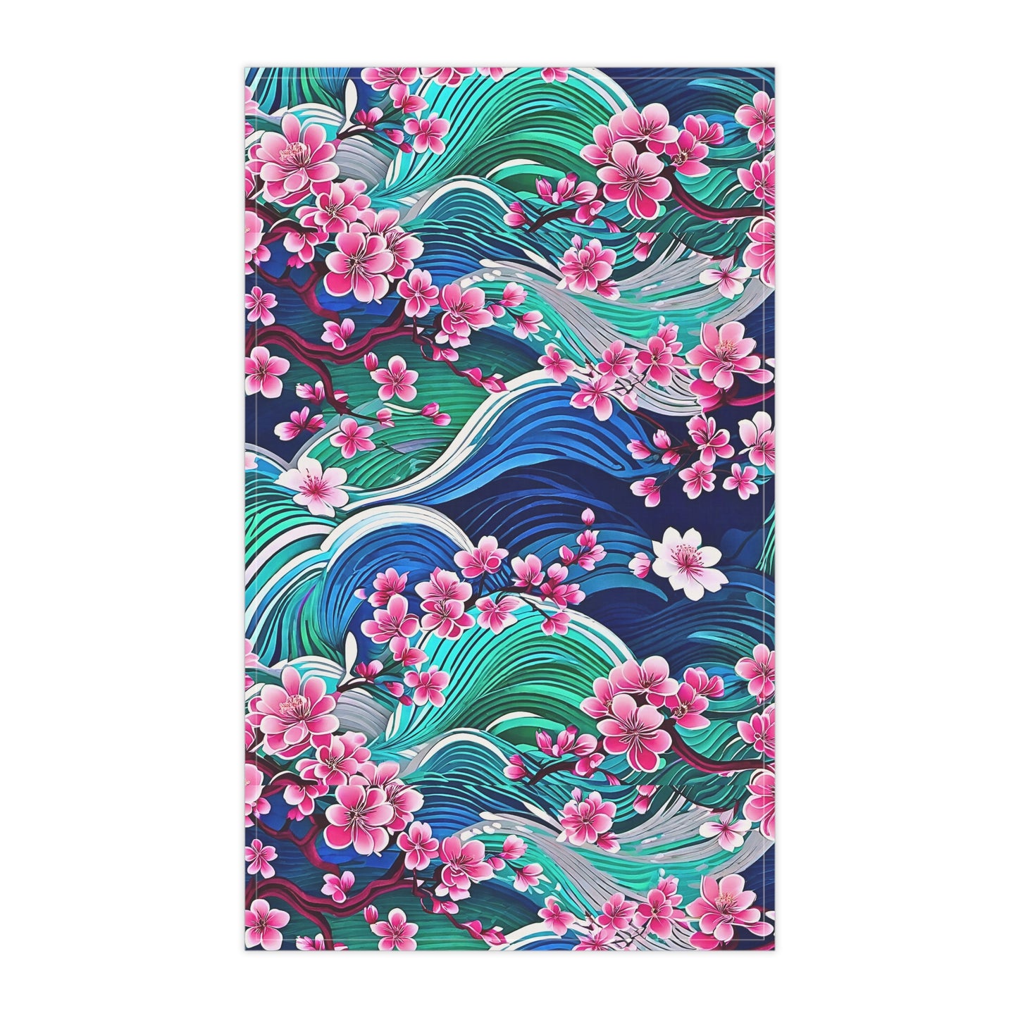 Japanese Mountains Cherry Blossoms Woodblock Pattern Decorative Kitchen Tea Towel/Bar Towel