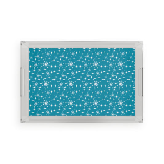 Midcentury Modern Stars Teal Acrylic Serving Tray
