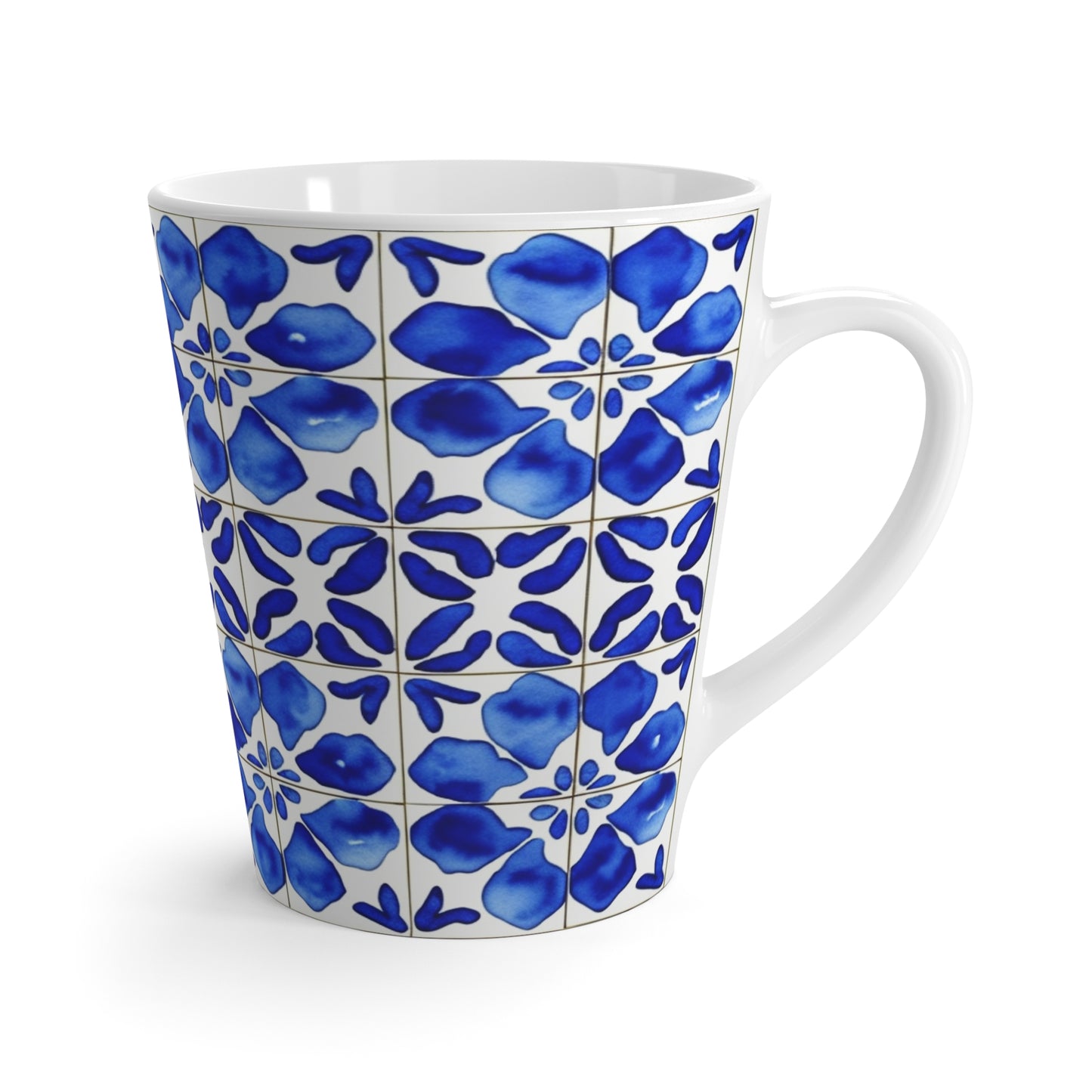 Italian Cucina Blue and White Watercolor Tile Pattern Decorative Coffee Espresso Cappuccino Hot Beverage Latte Mug