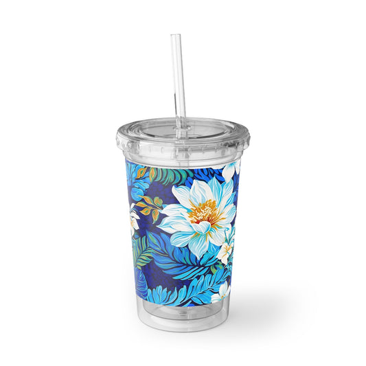 Hawaiian White Orchid Tropical Paradise Luau Cold Beverage Suave Acrylic Cup
