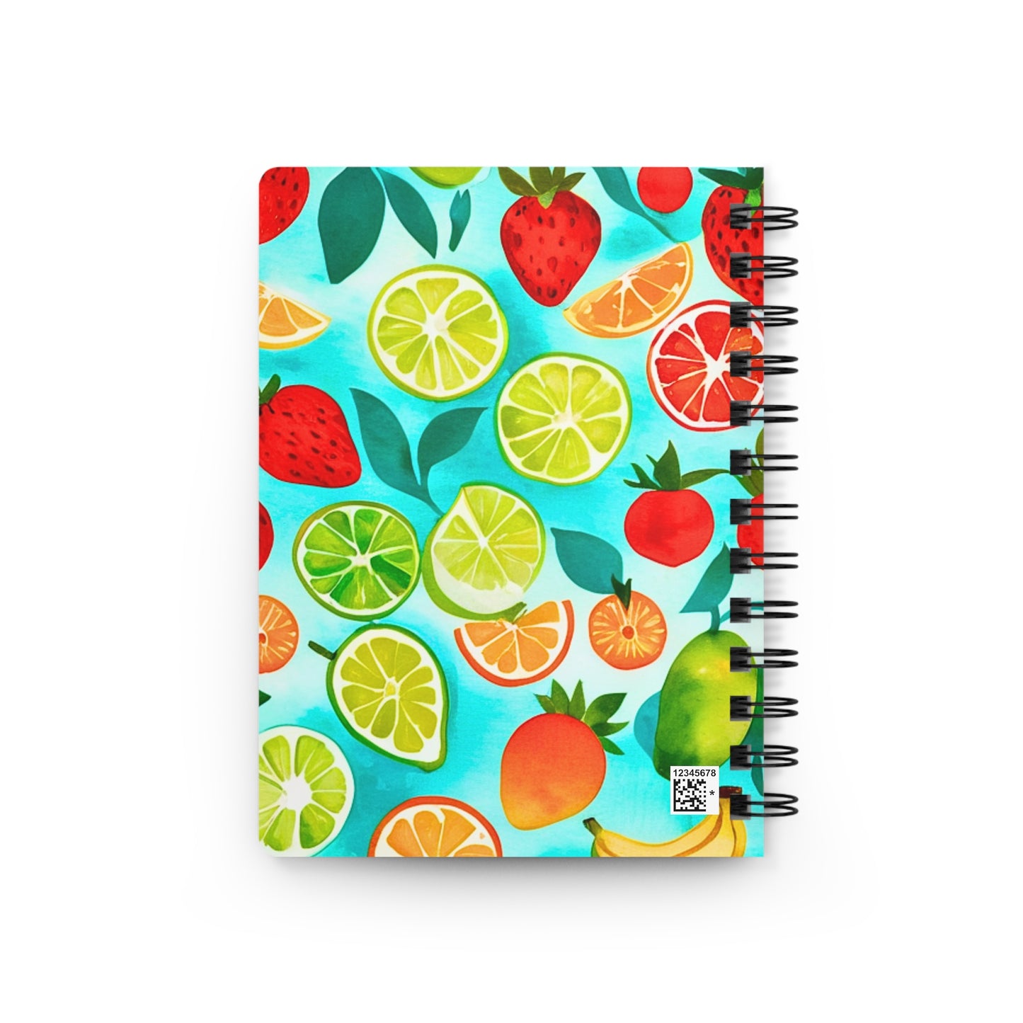 Summer Recipes Planner Watercolor Strawberries Limes Oranges Turquoise Midcentury Modern Writing Spiral Bound Journal