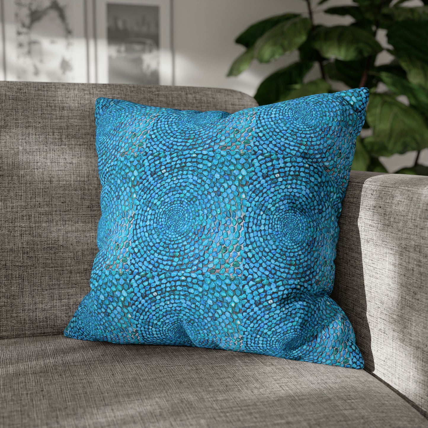 Turquoise Stones Natural Southwestern Decorative Accent Spun Polyester Pillow Cover