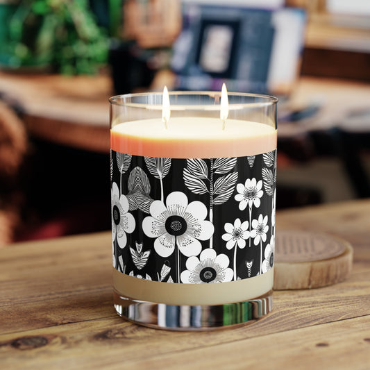 Black and White Poppies Mod Pop Art Aromatherapy Essential Oils Natural Decorative Scented Candle - Full Glass, 11oz