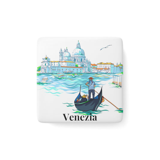 Venezia Italian Vintage Refrigerator Decorative Porcelain Magnet, Square