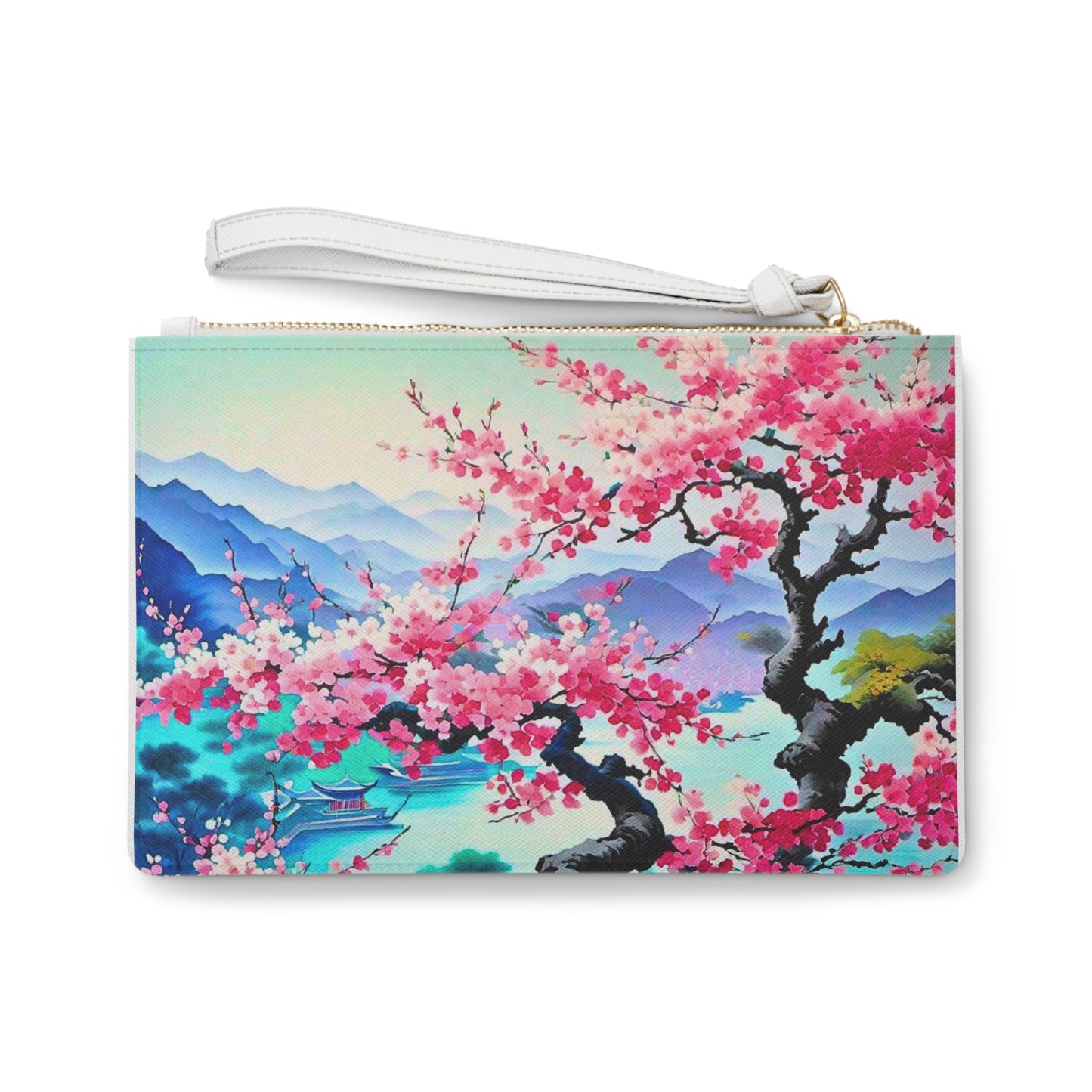 Japanese Mist Cherry Blossom Tree Dream Landscape Travel Pouch Clutch Bag