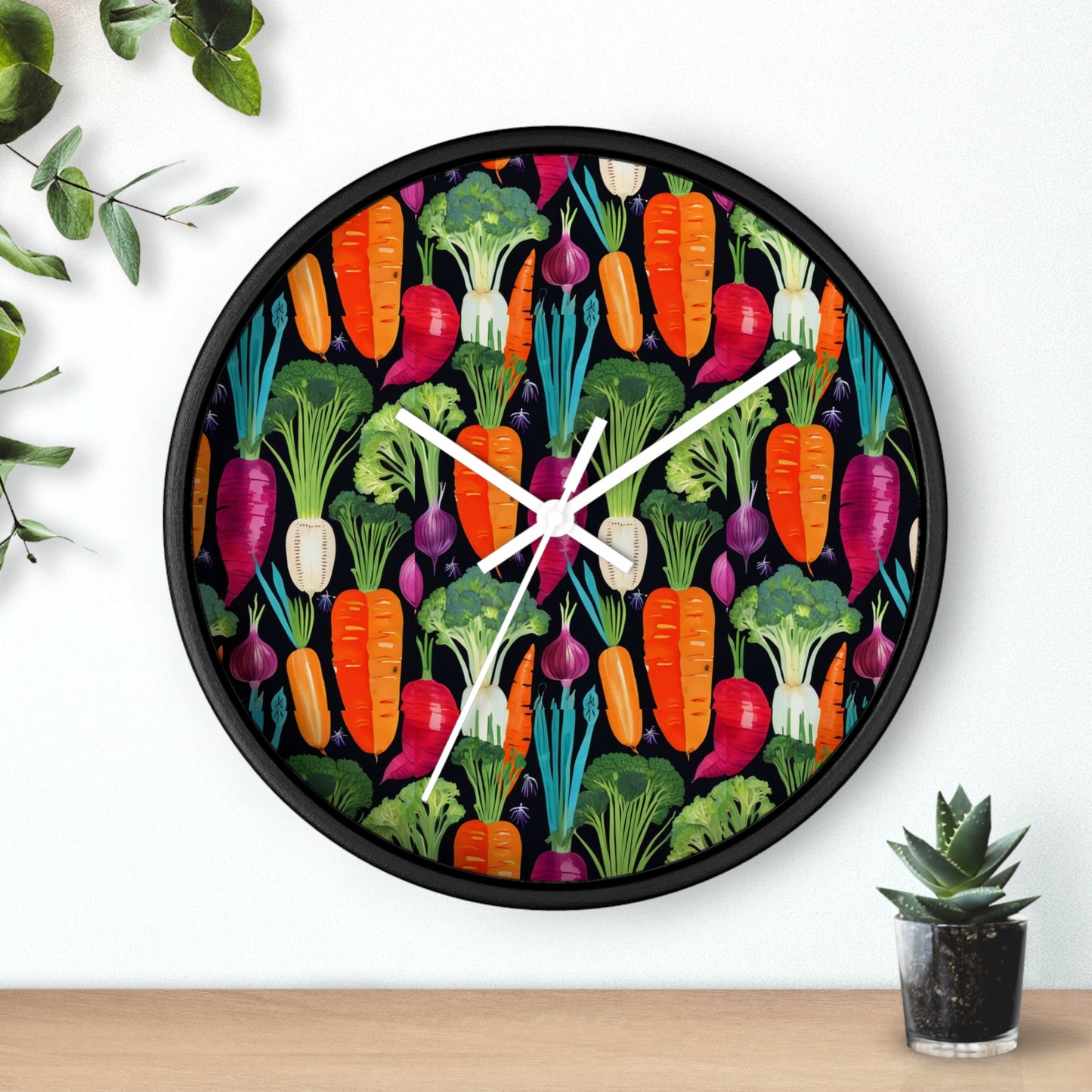 Nightshade Veggies Recipes Vintage Midcentury Modern Illustration Kitchen Wall Clock