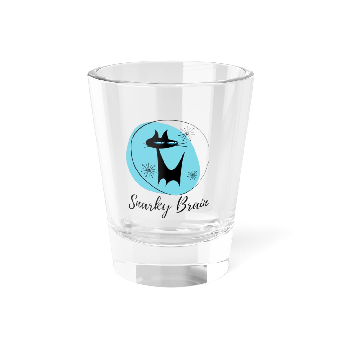 Snarky Brain Midcentury Modern Atomic Cat Turquoise Cocktail Shot Glass, 1.5oz