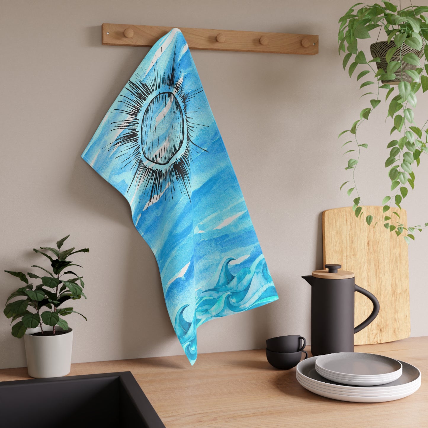 Coastal Summer Sun Decorative Kitchen Tea Towel / Bar Towel (Limited Edition June 2024)